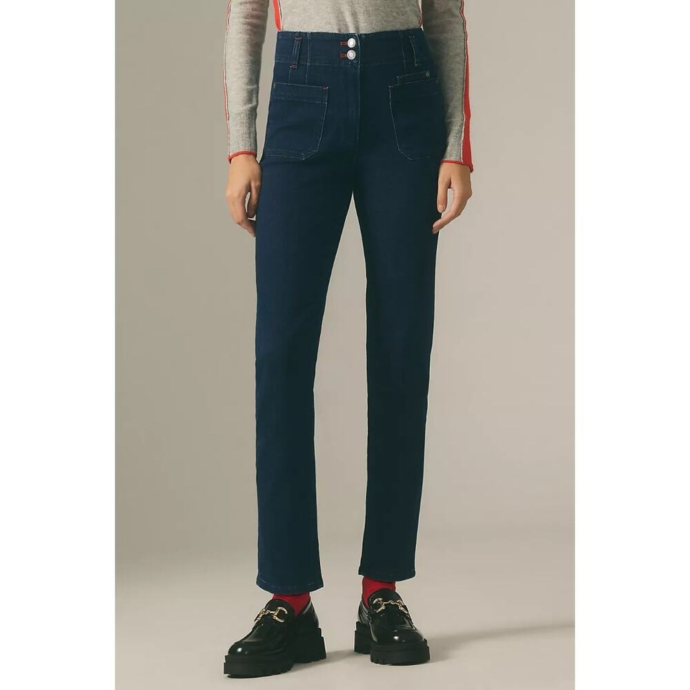 Maeve By Anthropologie Junie High-Rise Slim-Leg Jeans Dark Wash Stretch Sz 27